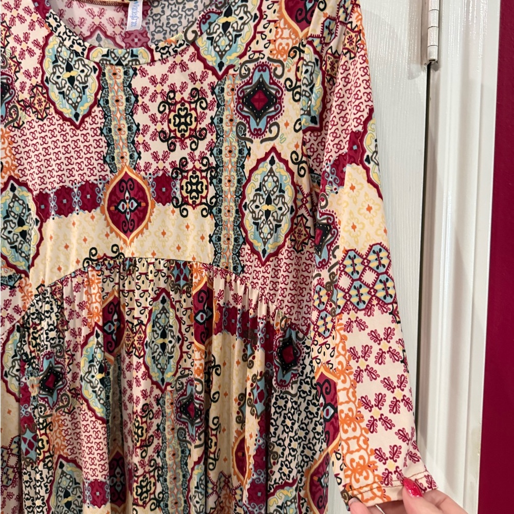 Paisley Grace Boutique Colorful Patterned Three Quarter Sleeve Blouse